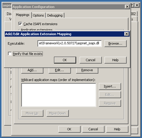 IIS Wildcard Application Extension Mapping Dialog