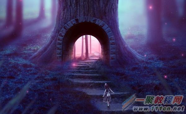童话场景，合成爱丽丝漫游仙境的小人国场景